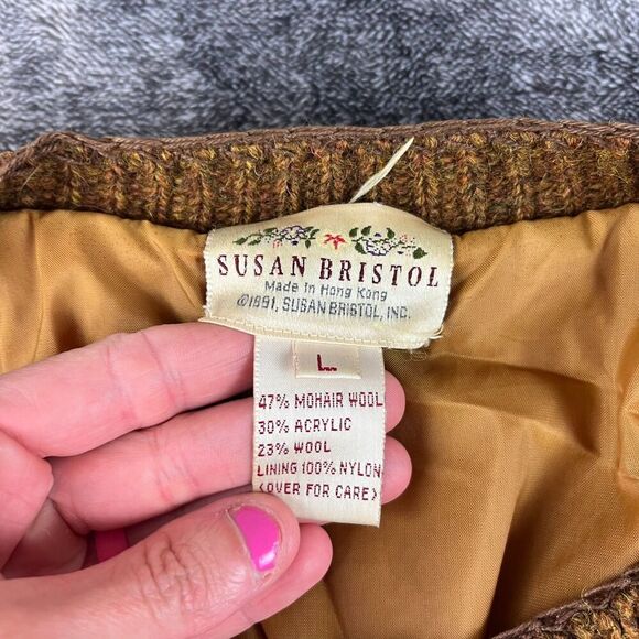 Vtg Susan Bristol Knitted Mohair Wool Cardigan Sweater Chevron Lined Colorful L - Picture 3 of 9